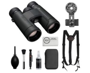 Nikon PROSTAFF P7 10x42 Binoculars Bundled with Harness Strap + Deluxe Cleaning Kit + Smartphone to Binocular Adapter + Microfiber Cleaning Cloth